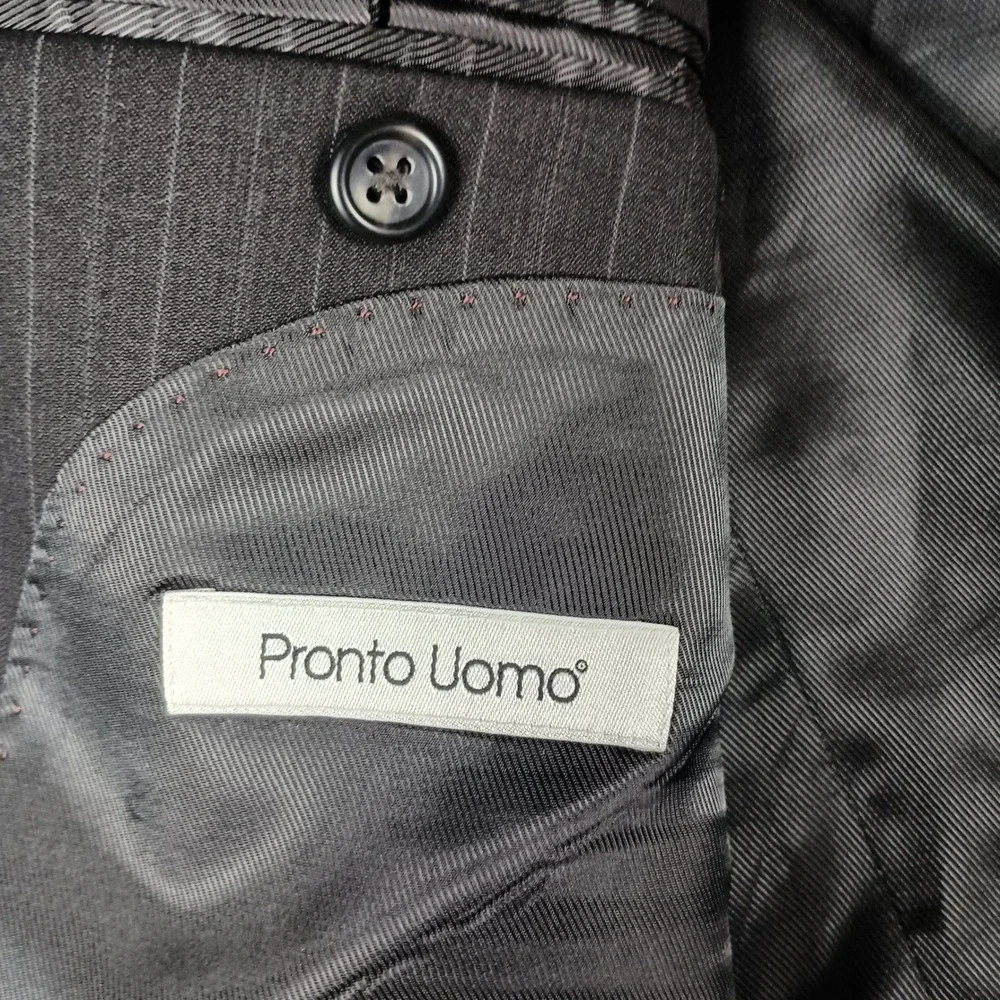 Pronto Uomo Blazer 42 Short Mens Charcoal Grey Pinstripe 100% Woo